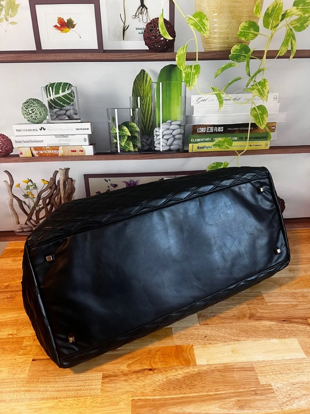 DKNY Black Quilted Duffel Bag Travel Weekender - Picture 5 of 16